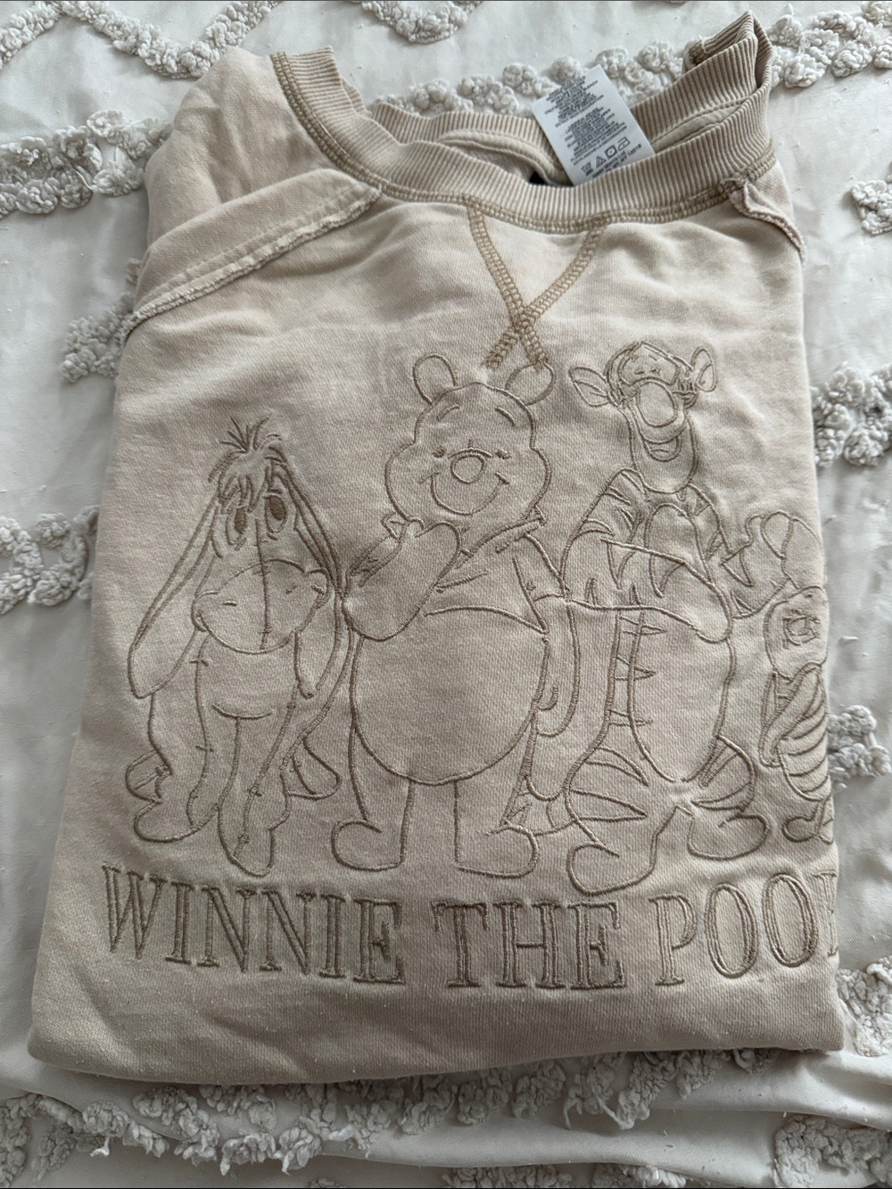 Disney Winnie the Pooh Cream Embroidered Crewneck Sweater